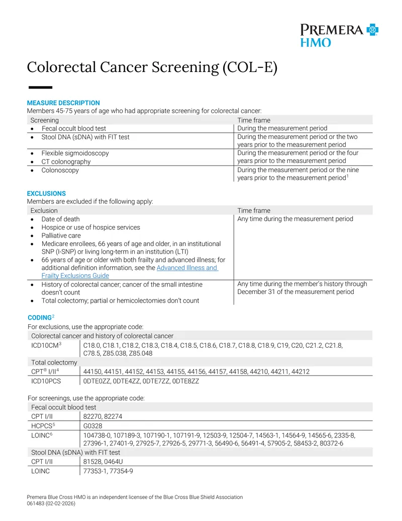 Colorectal Cancer Screening Measure Guidelines