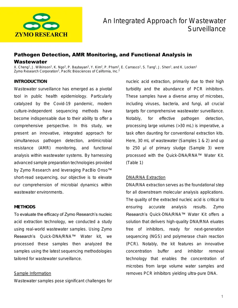 Pathogen Detection and AMR Monitoring in Wastewater
