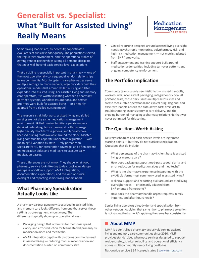 Evaluating Pharmacy Partnerships for Assisted Living