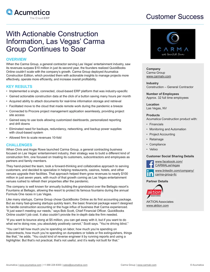 Carma Group's Transition to Acumatica Construction Edition preview page 1