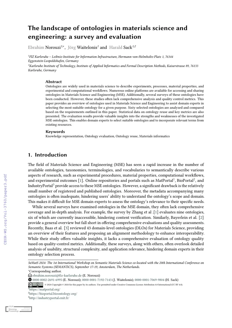 Survey and Evaluation of Ontologies in Materials Science