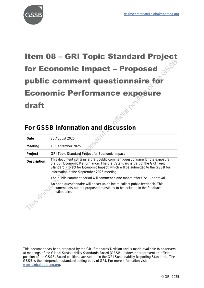 Public Comment Questionnaire for Economic Performance Exposure Draft