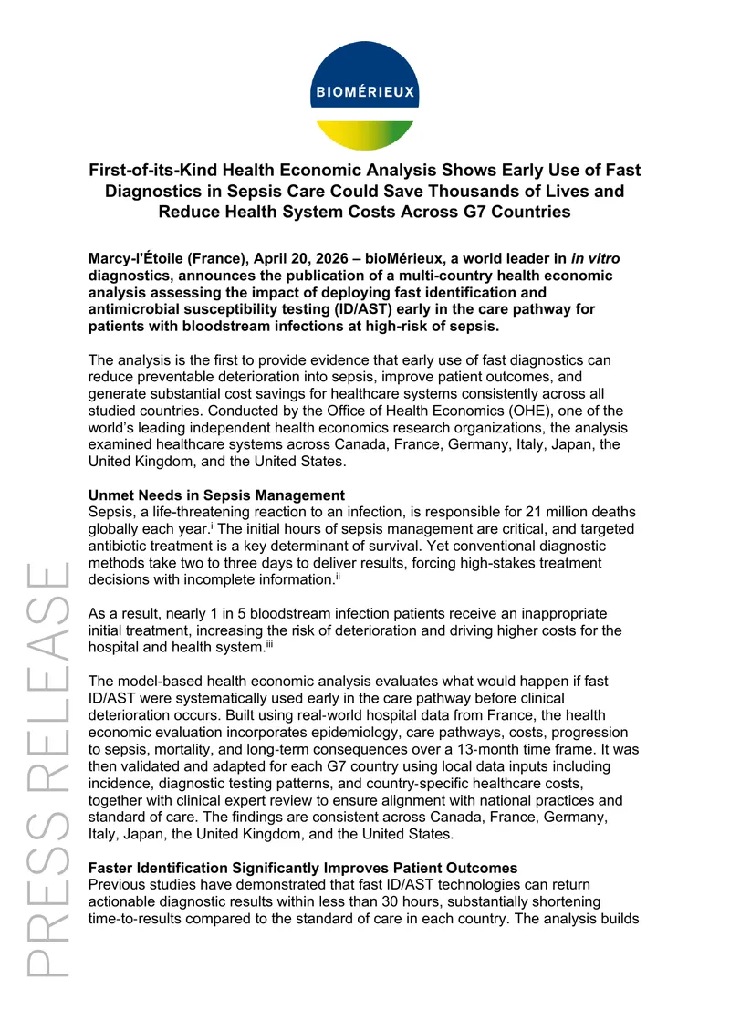 Health Economic Analysis of Fast Diagnostics in Sepsis Care