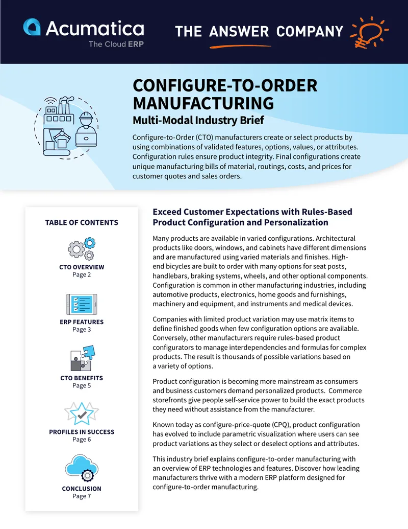 Configure-to-Order Manufacturing Industry Brief