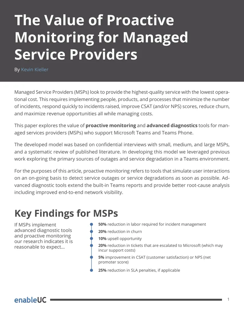 Value of Proactive Monitoring for Managed Service Providers