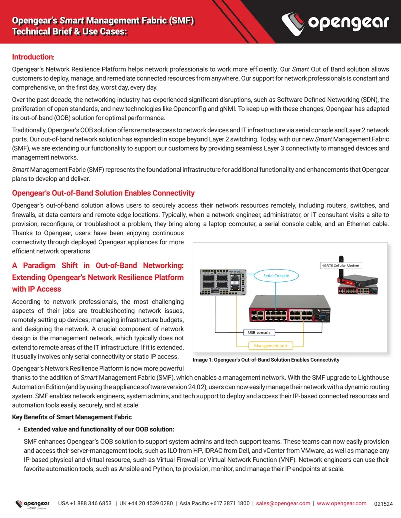 Opengear Smart Management Fabric Technical Brief