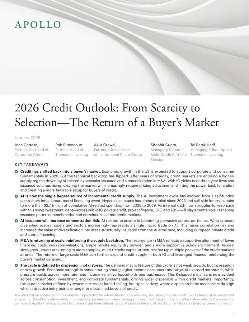 2026 Credit Outlook: From Scarcity to Selection