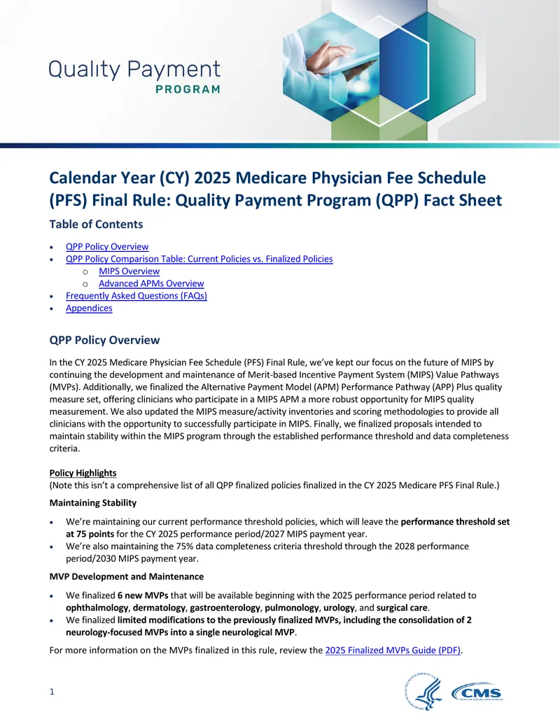 CY 2025 Medicare Physician Fee Schedule Final Rule