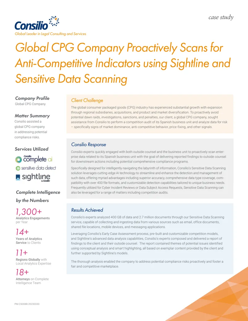 Global CPG Company Compliance Risk Analysis Case Study
