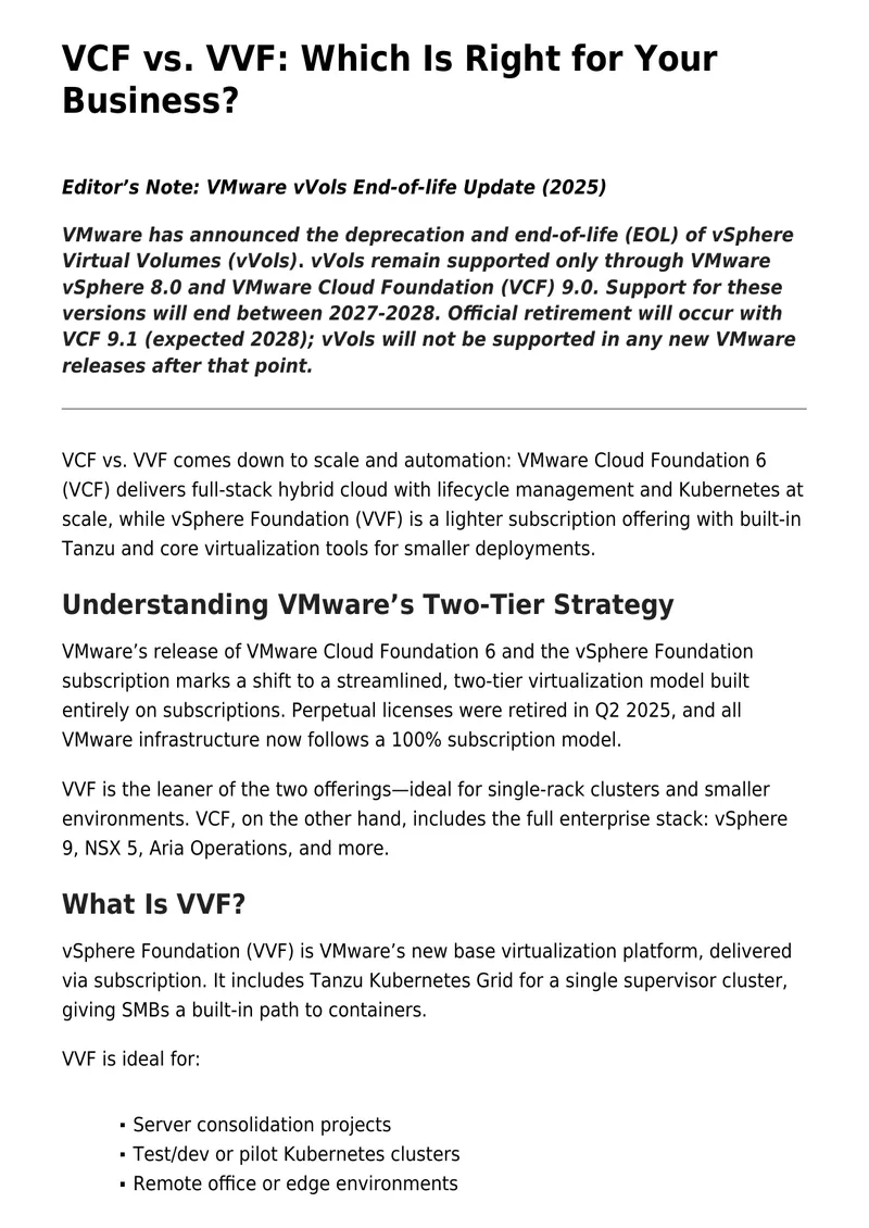 Comparison of VMware Cloud Foundation and vSphere Foundation