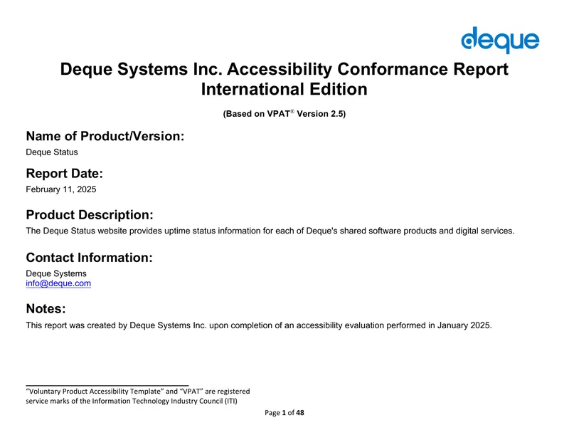 Deque Systems Accessibility Conformance Report