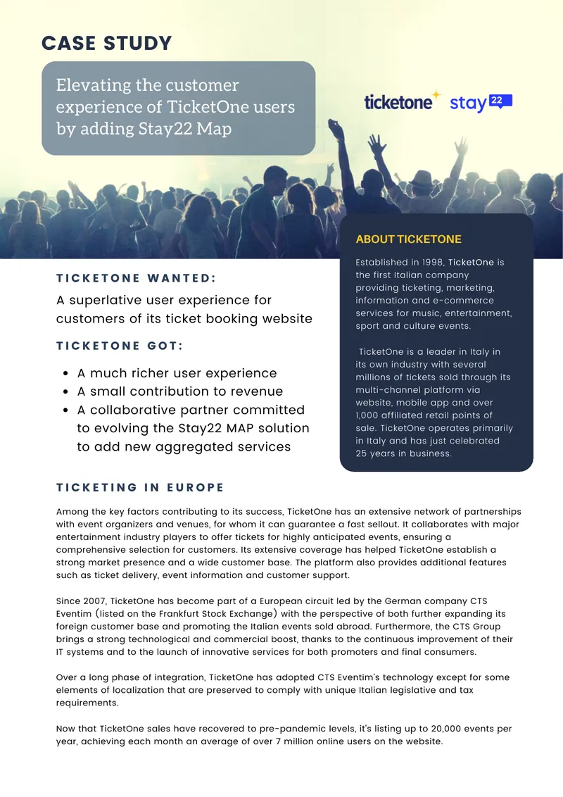 TicketOne and Stay22 MAP Implementation Case Study