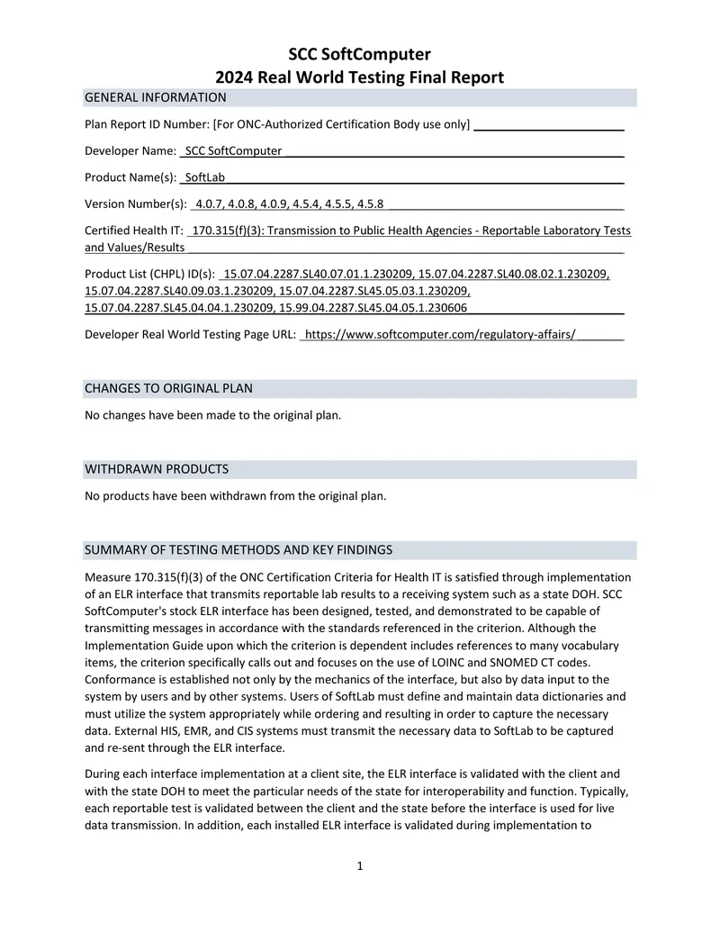 2024 Real World Testing Final Report for SoftLab