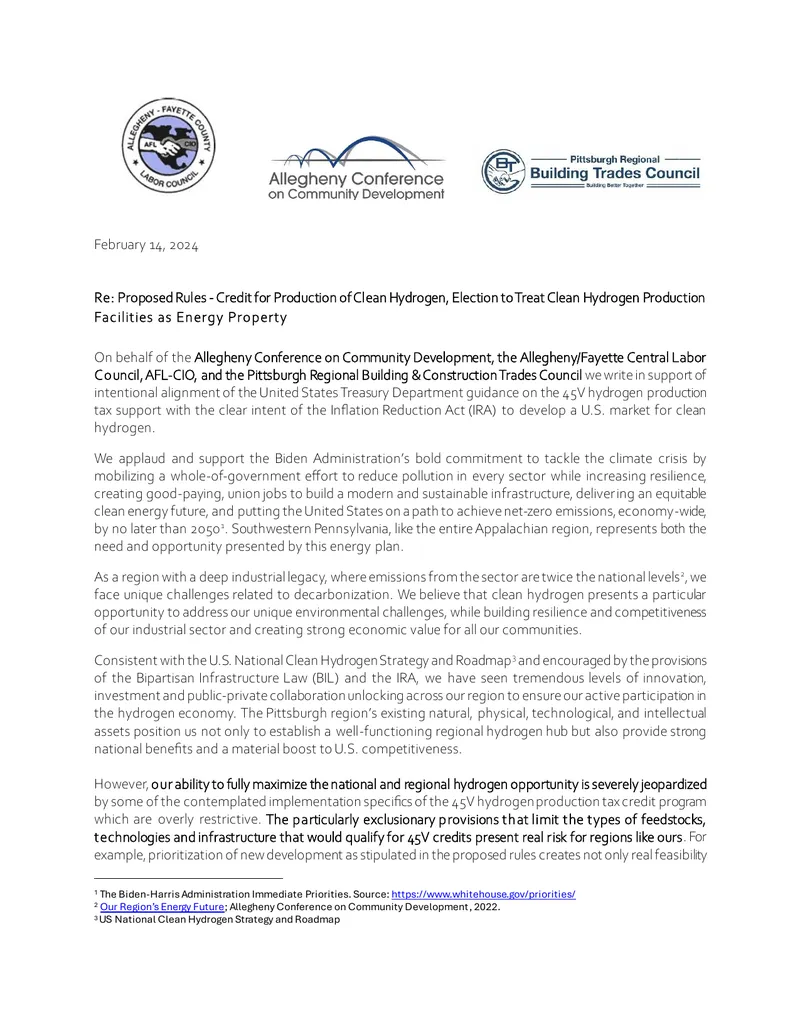 Support for Clean Hydrogen Production Tax Credit