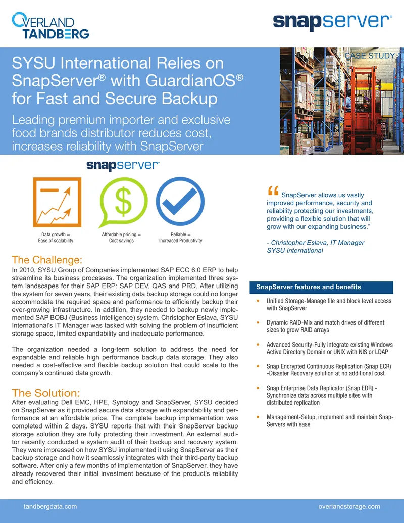 SYSU International Implements SnapServer for Data Backup