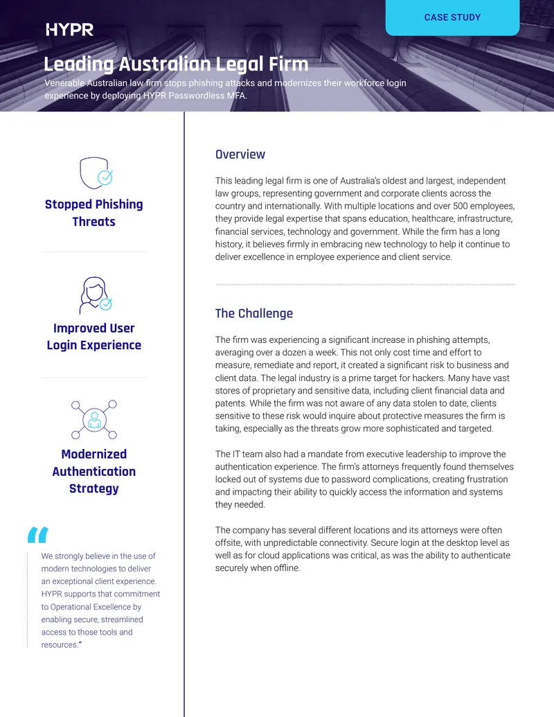 Legal Firm Implements Passwordless MFA Solution