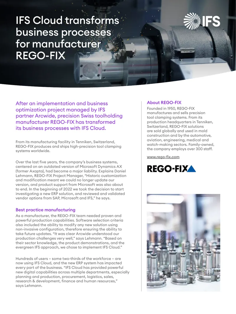IFS Cloud Implementation at REGO-FIX