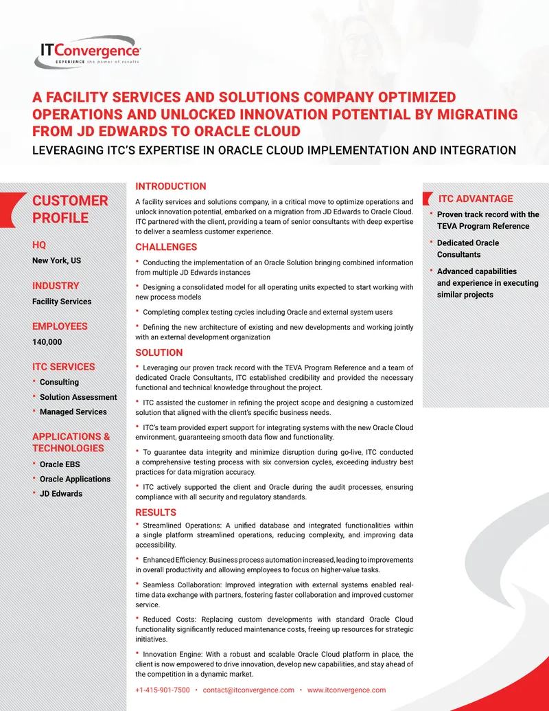 Facility Services Company Migration to Oracle Cloud