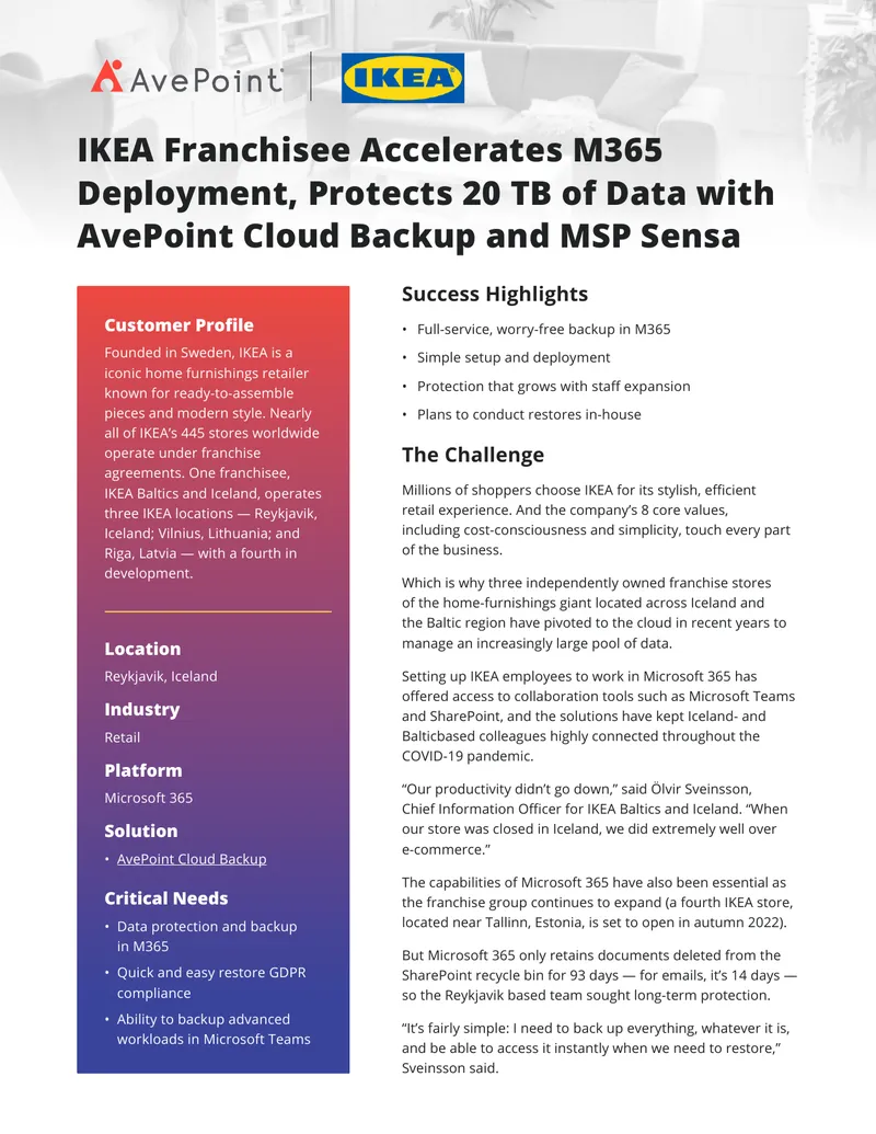 IKEA Franchisee Implements AvePoint Cloud Backup Solution