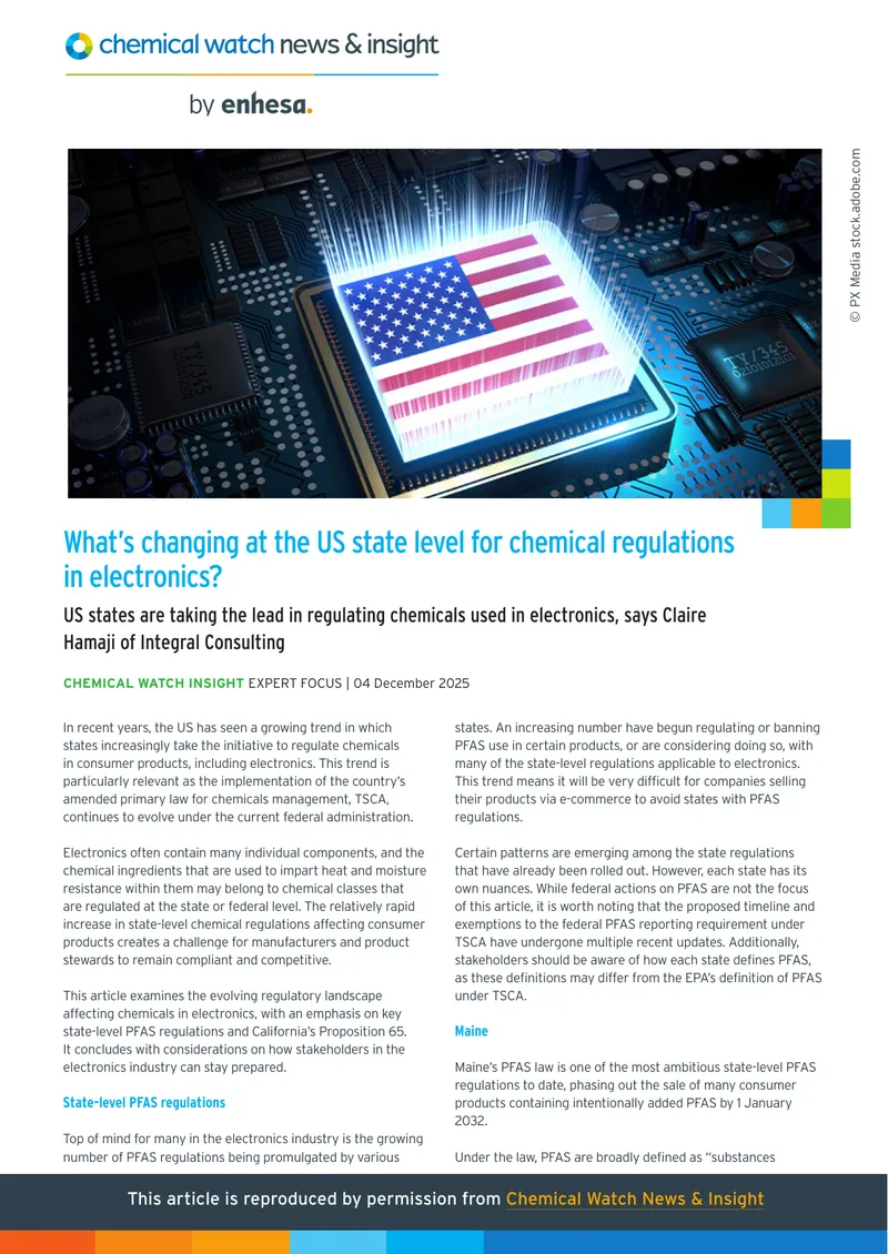 State-Level Chemical Regulations in Electronics