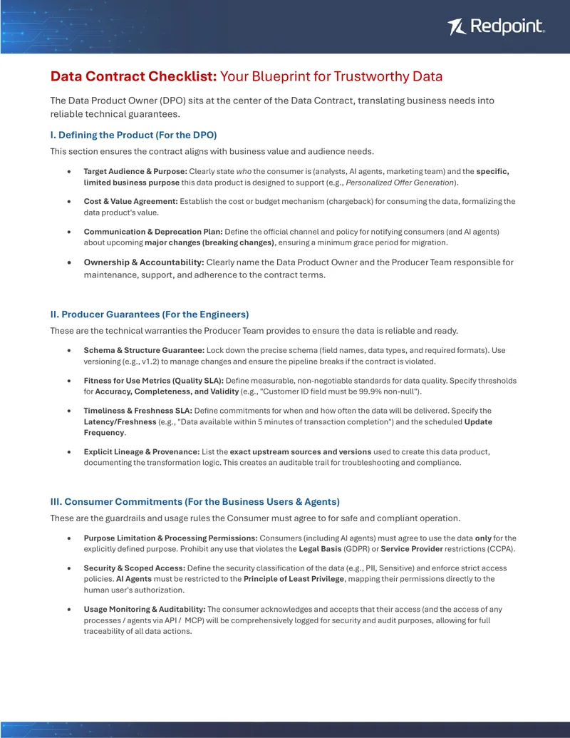 Data Contract Checklist for Trustworthy Data Management