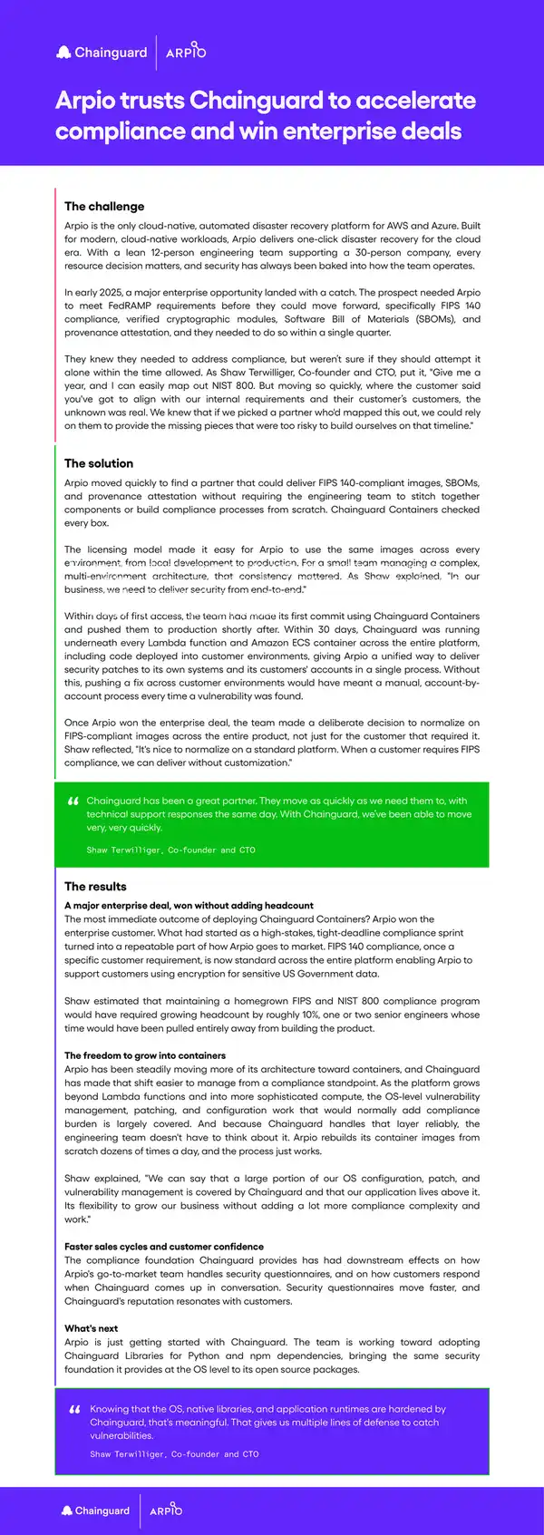Arpio's Compliance Strategy with Chainguard