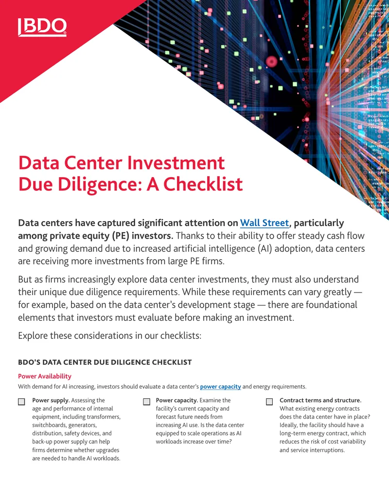 Data Center Investment Due Diligence Checklist