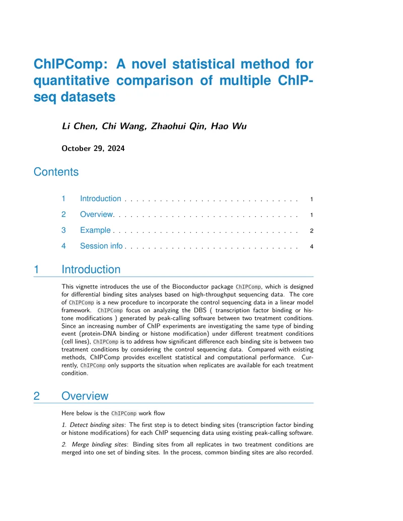 ChIPComp Statistical Method for ChIP-seq Data Comparison