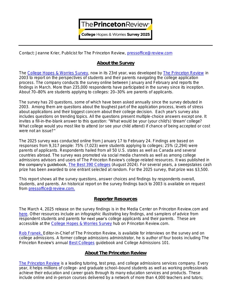 2025 College Hopes & Worries Survey Findings