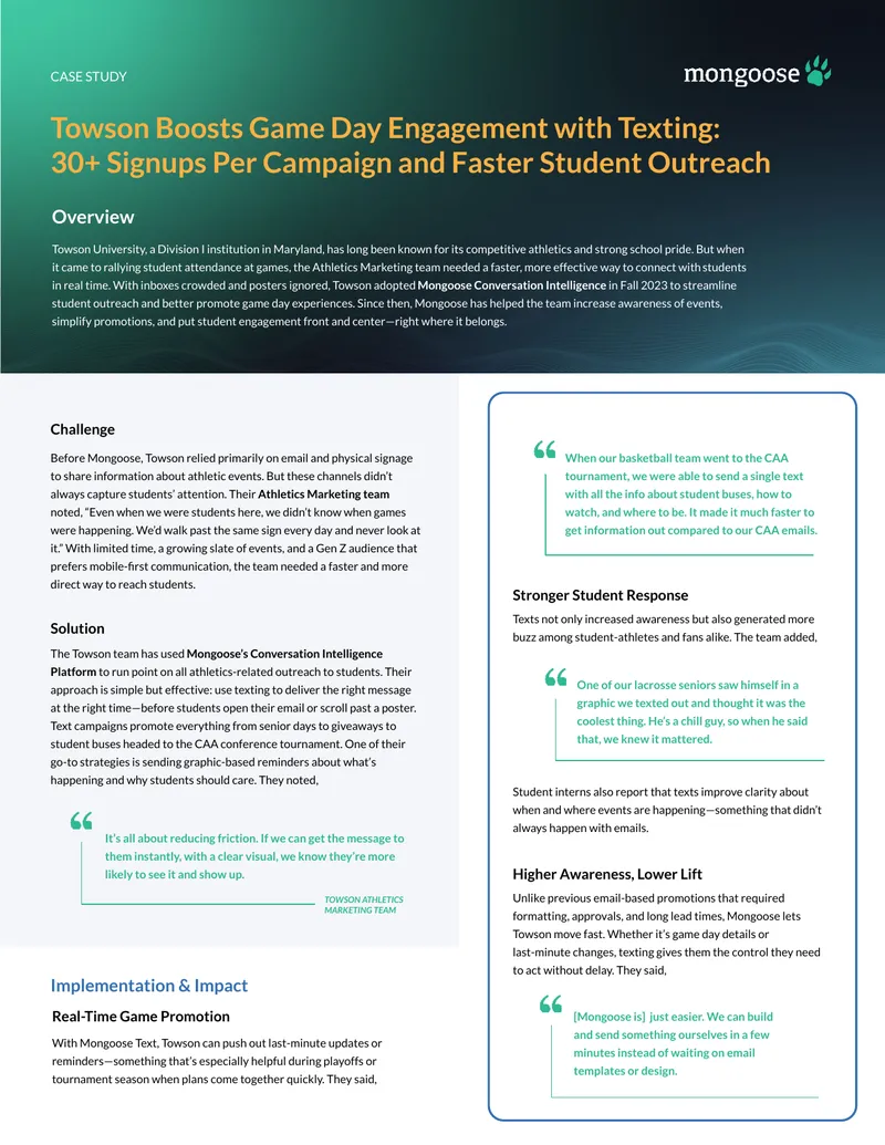 Towson University Athletics Marketing Texting Case Study