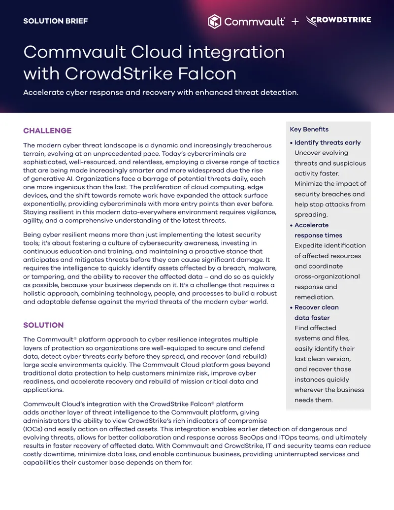 Commvault Cloud Integration with CrowdStrike Falcon