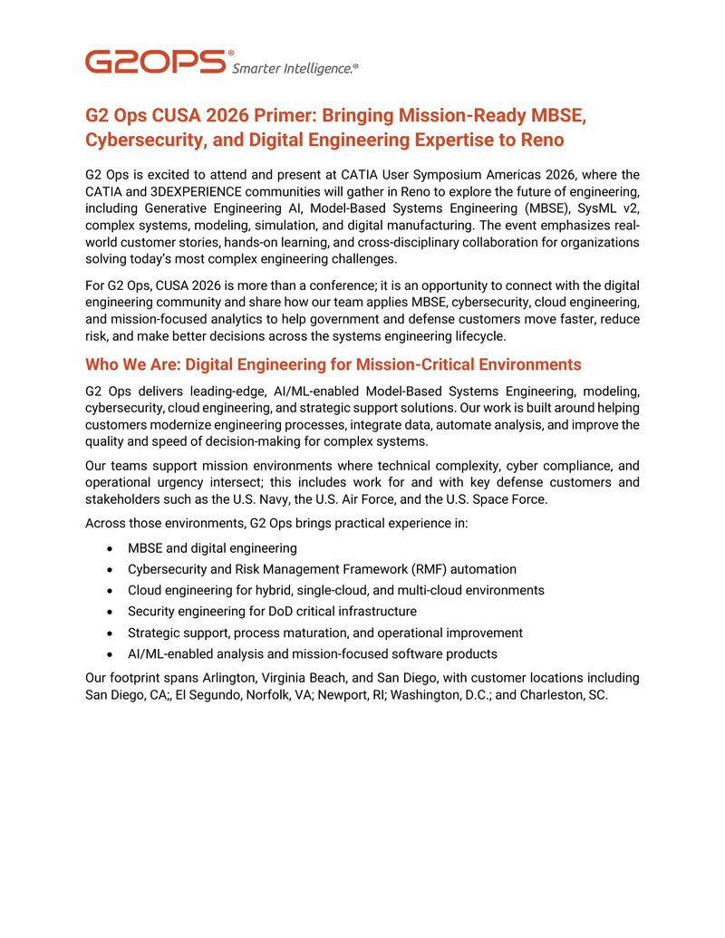 G2 Ops CUSA 2026 Primer on MBSE and Cybersecurity