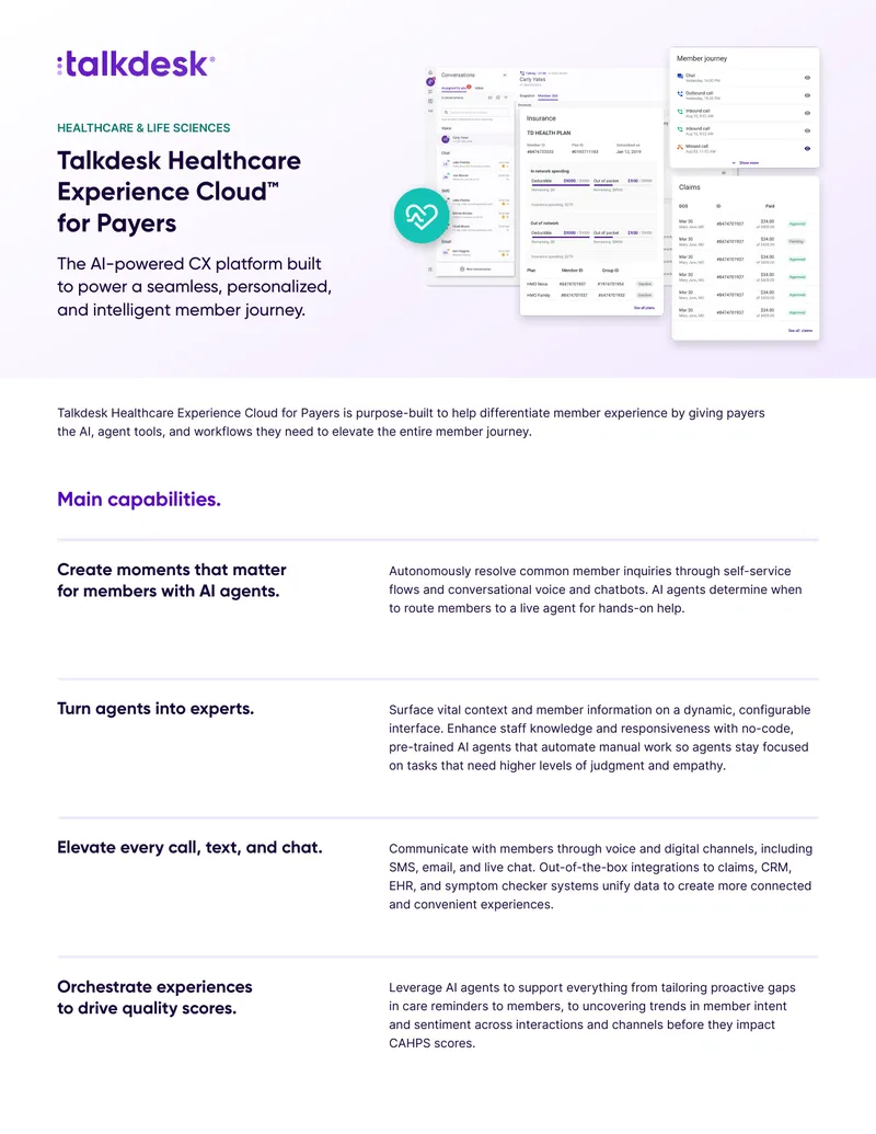 Talkdesk Healthcare Experience Cloud for Payers Overview