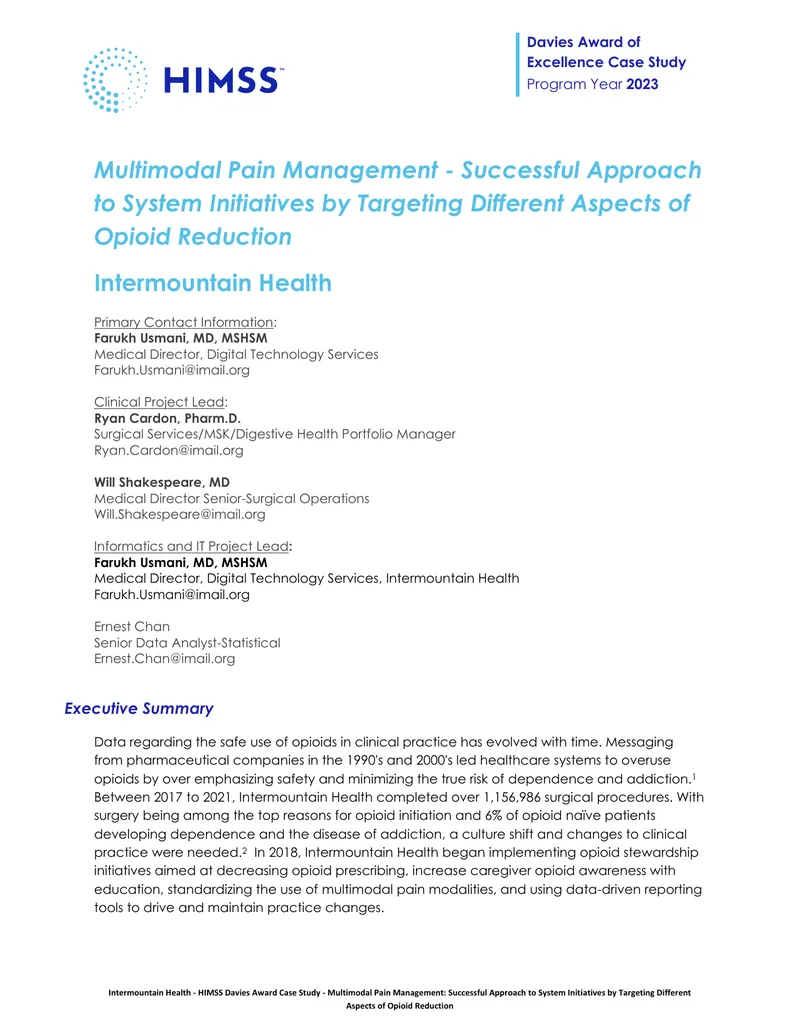 Multimodal Pain Management Opioid Reduction Case Study
