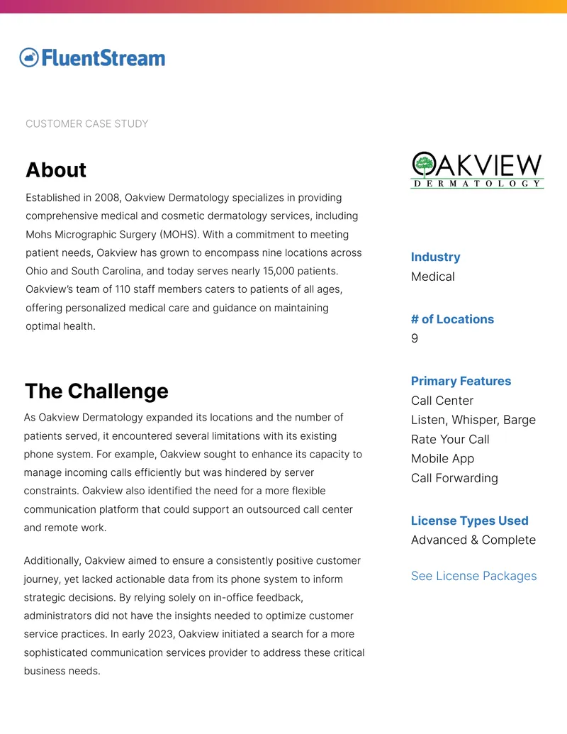 Oakview Dermatology Communication Services Case Study