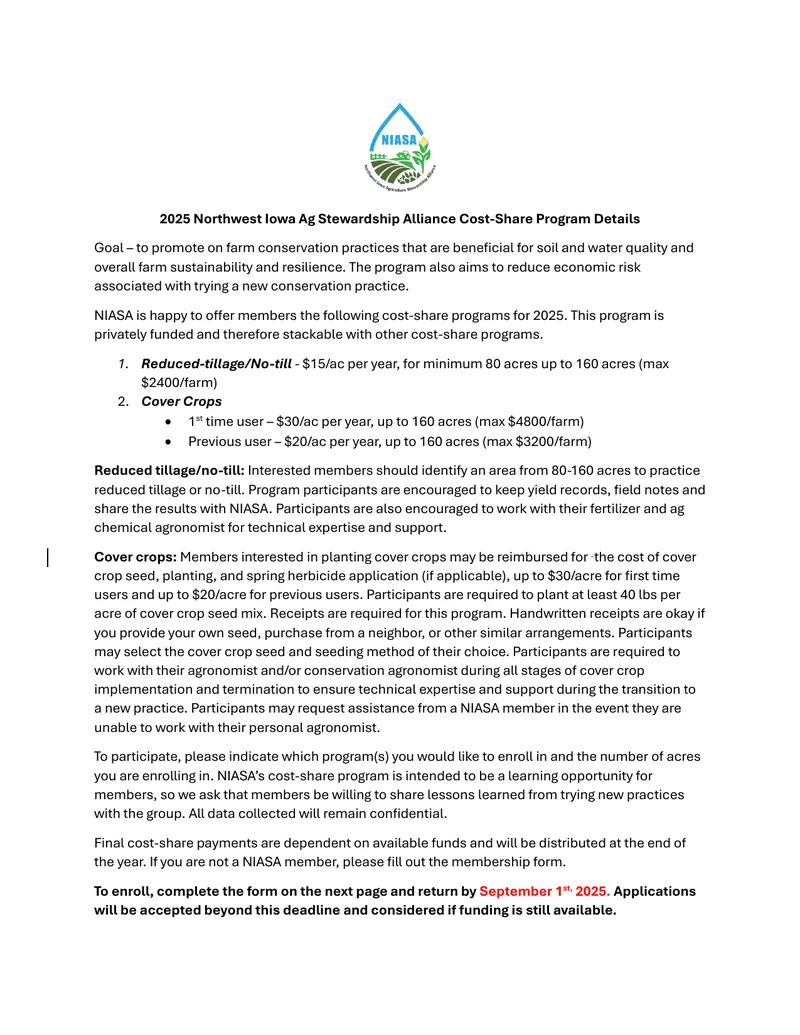 2025 Northwest Iowa Ag Stewardship Alliance Cost-Share Program