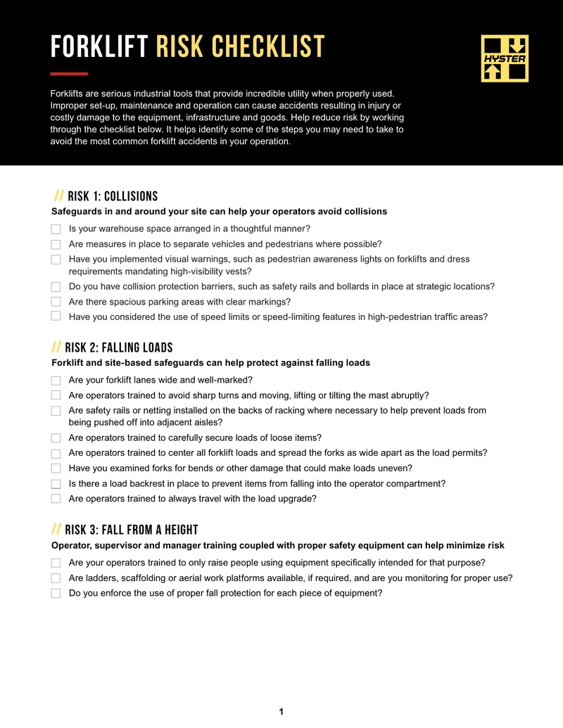 Forklift Safety Risk Management Checklist