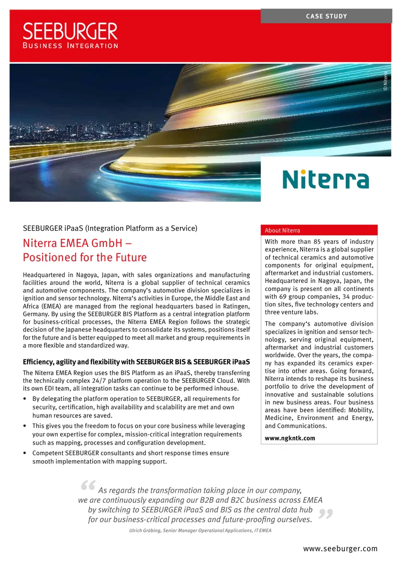 Niterra EMEA Integration with SEEBURGER iPaaS preview page 1