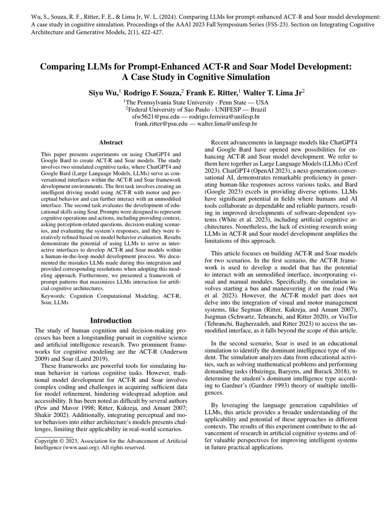 Comparing LLMs for Prompt-Enhanced ACT-R and Soar Model Development