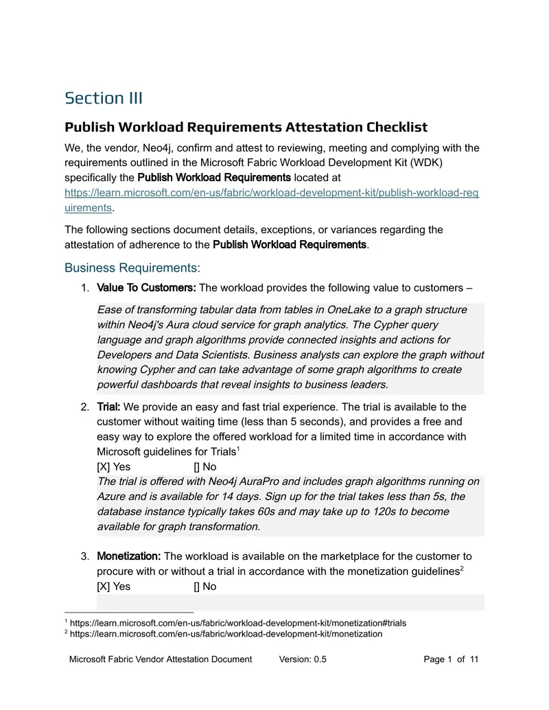 Microsoft Fabric Vendor Attestation Document