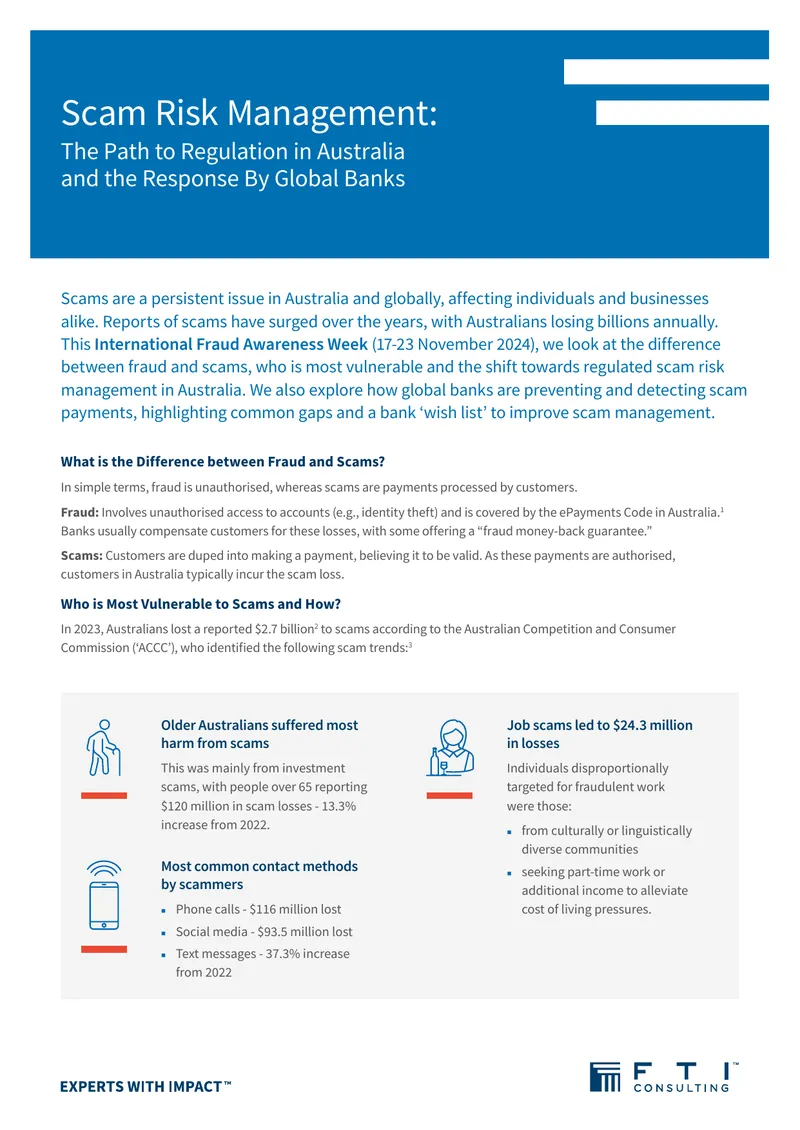 Scam Risk Management and Regulatory Developments in Australia