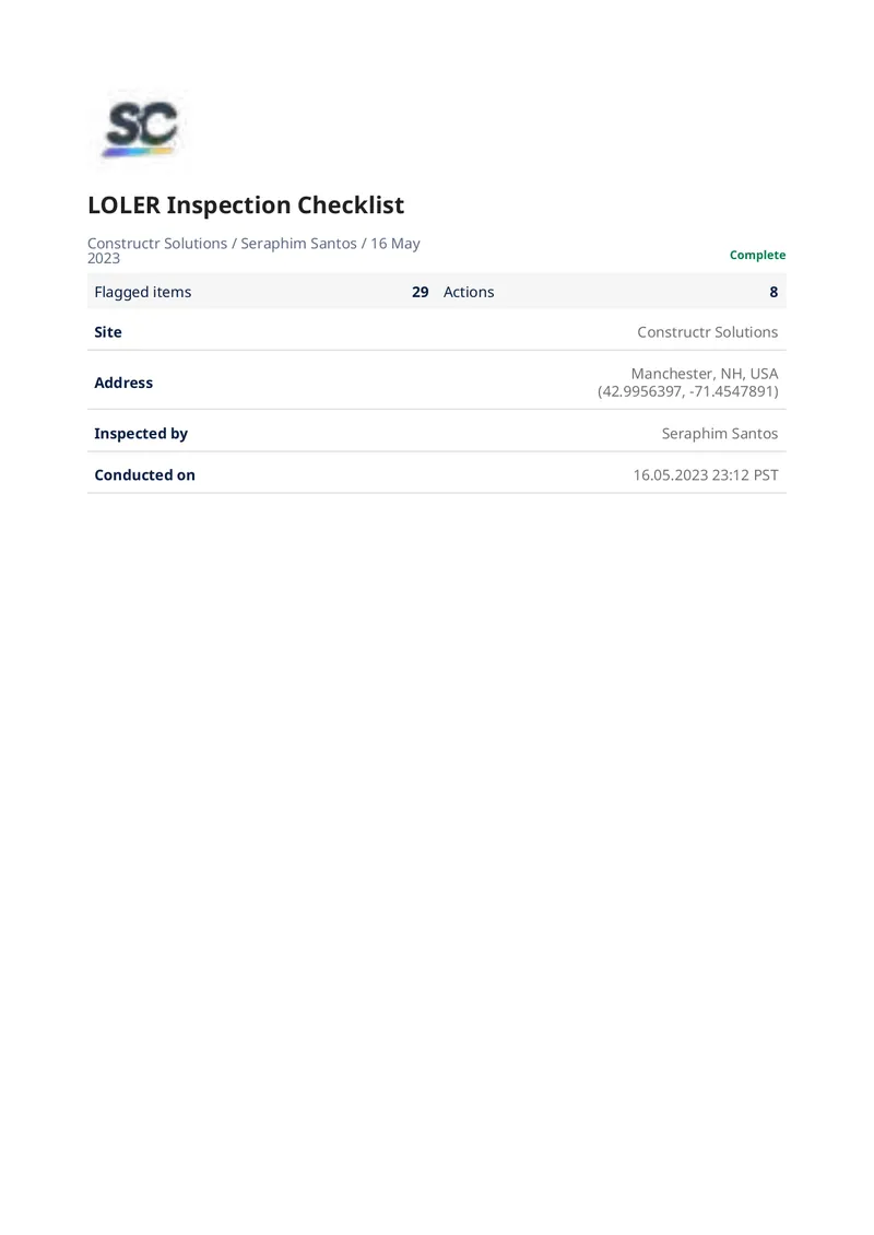 LOLER Inspection Checklist and Findings