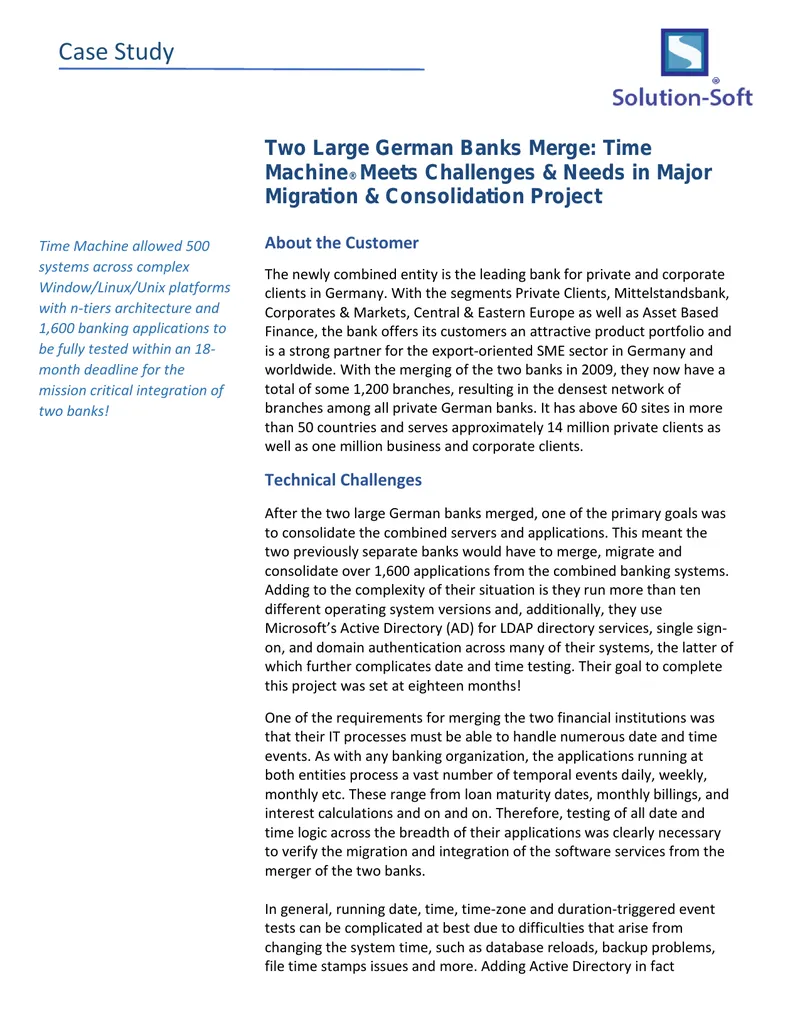 Time Machine Implementation for Banking Merger