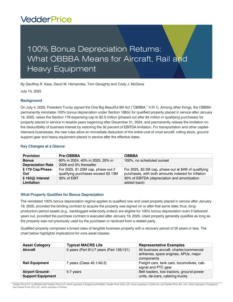 Impact of One Big Beautiful Bill Act on Depreciation