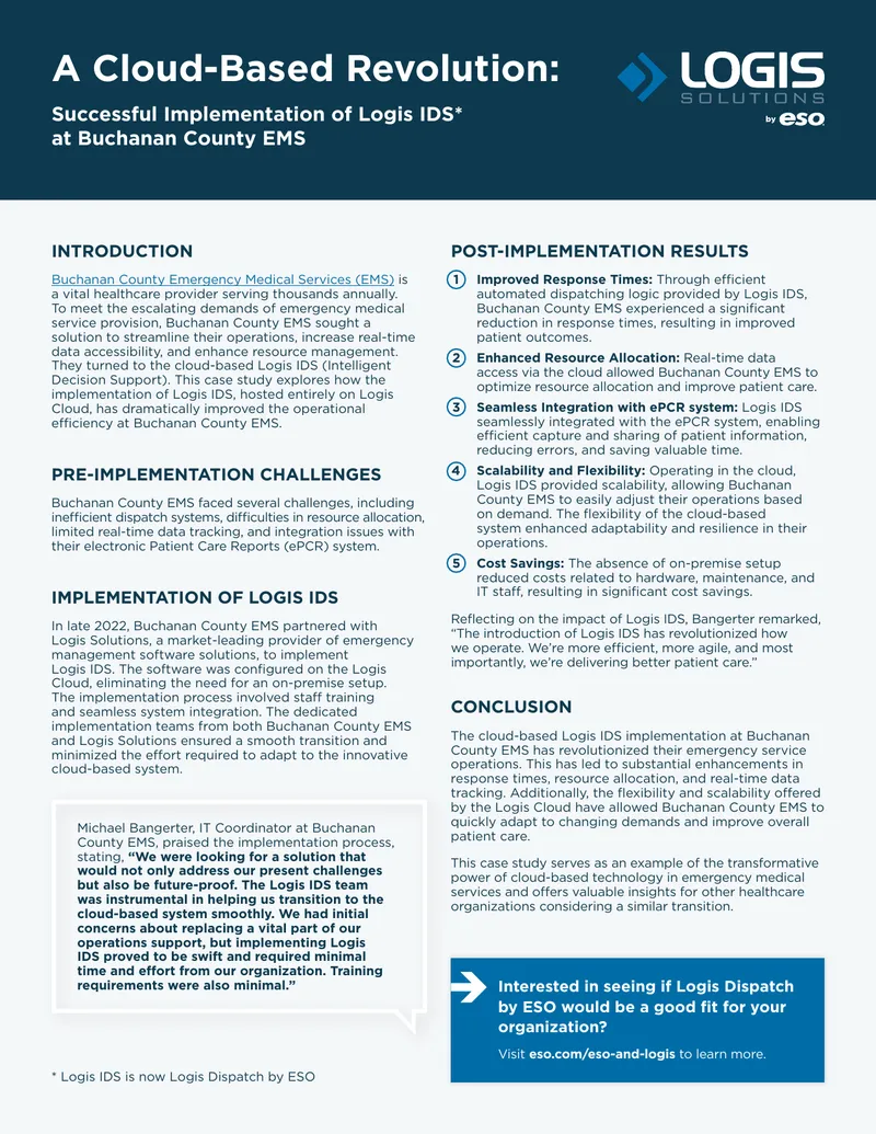 Cloud-Based Implementation of Logis IDS at Buchanan County EMS