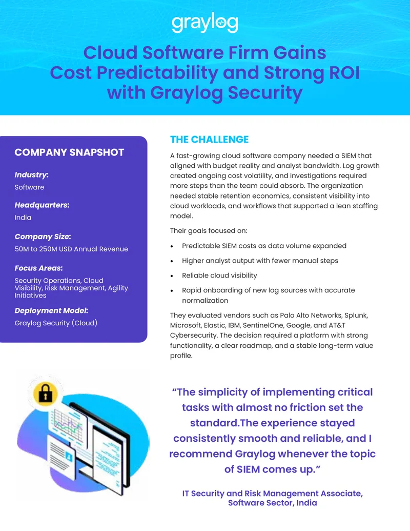 Cloud Software Firm Achieves Cost Predictability with Graylog Security
