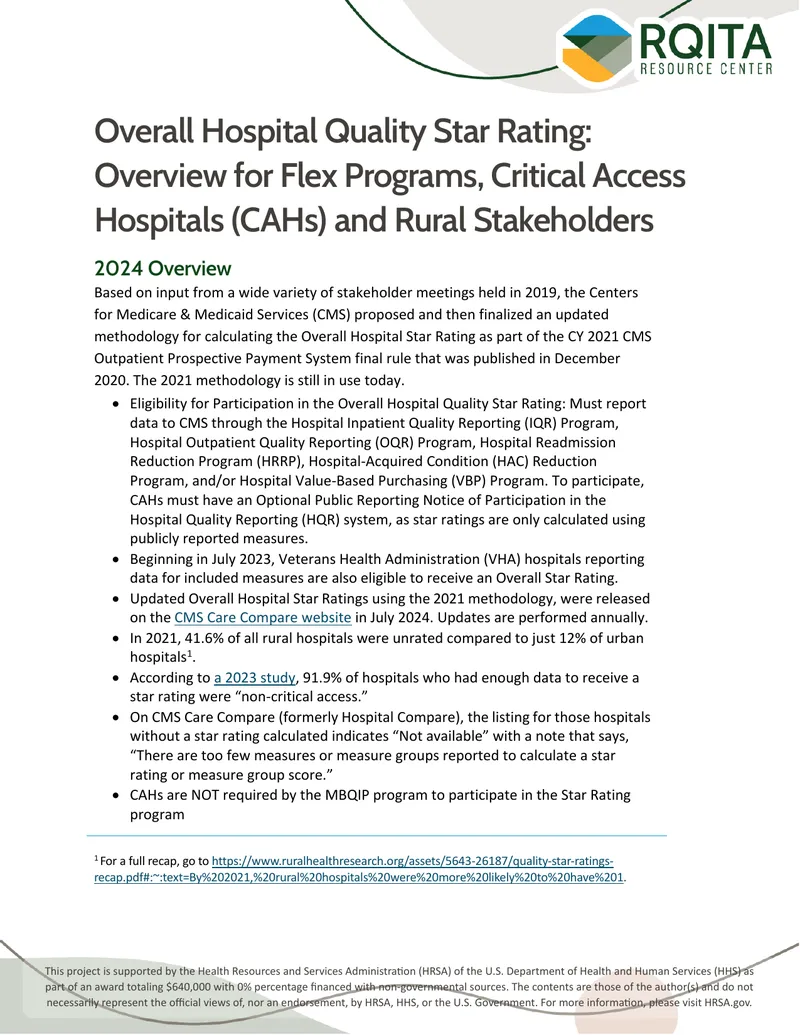 Overall Hospital Quality Star Rating Methodology Overview