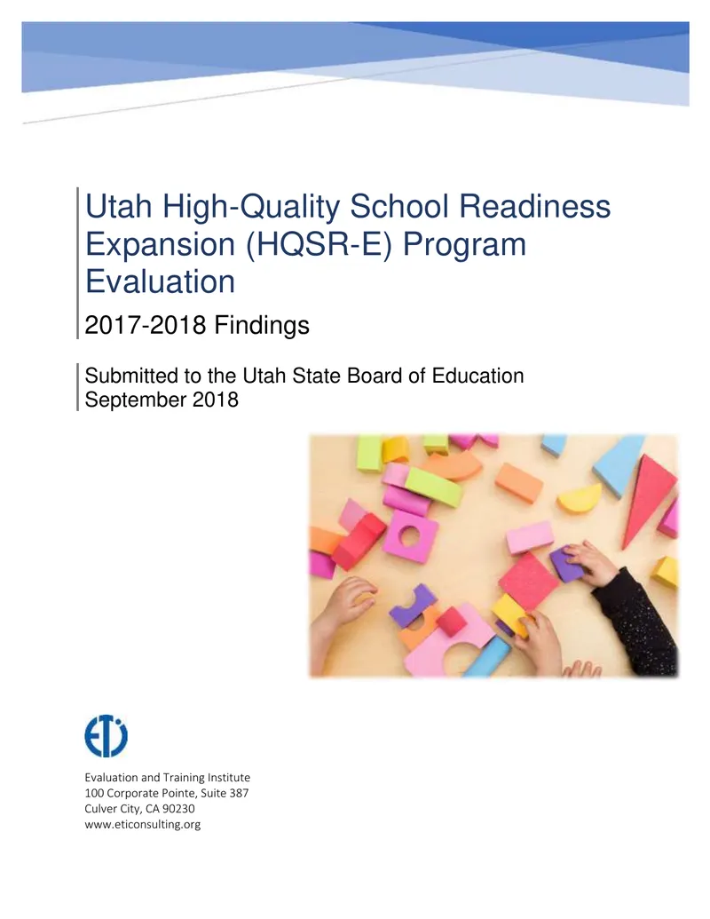 Utah High-Quality School Readiness Expansion Program Evaluation