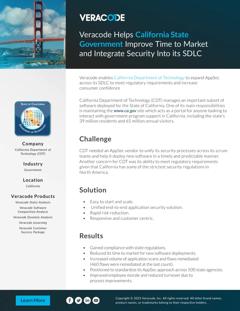 Veracode Application Security Integration for California CDT