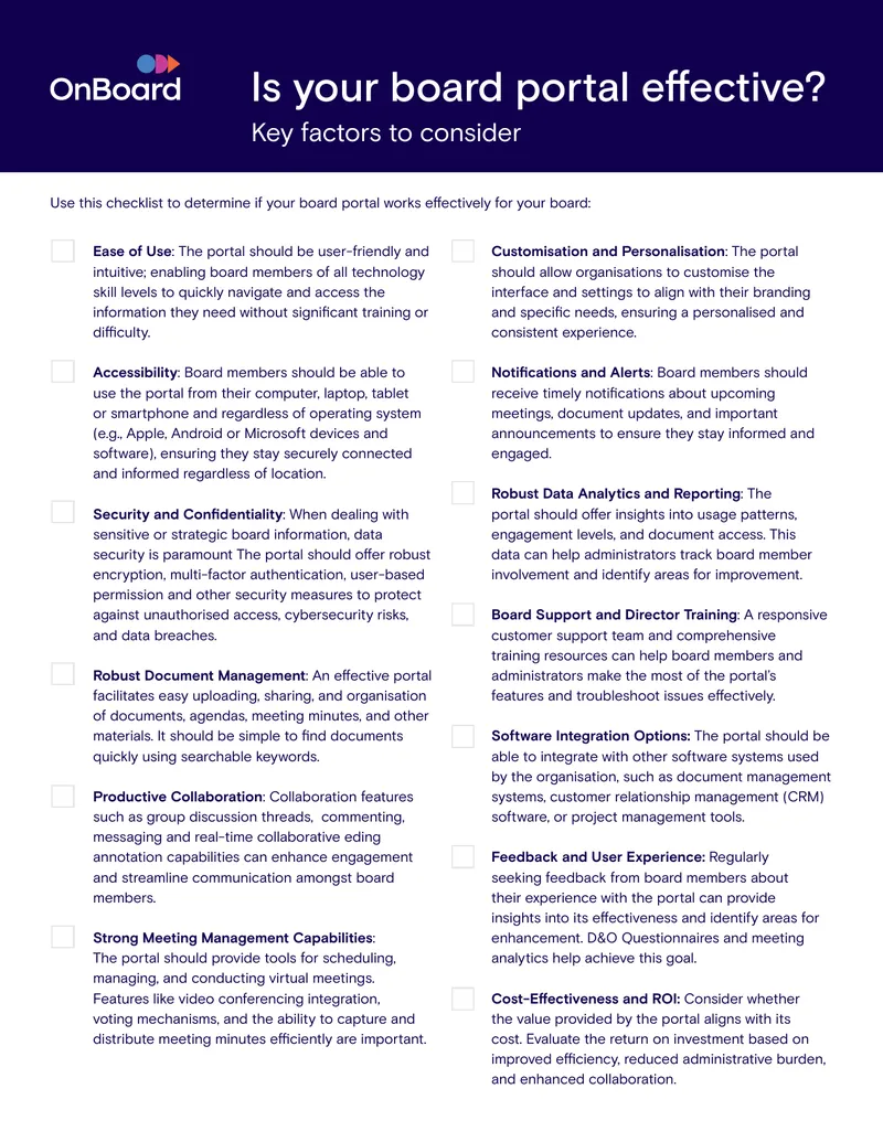 Checklist for Evaluating Board Portal Effectiveness